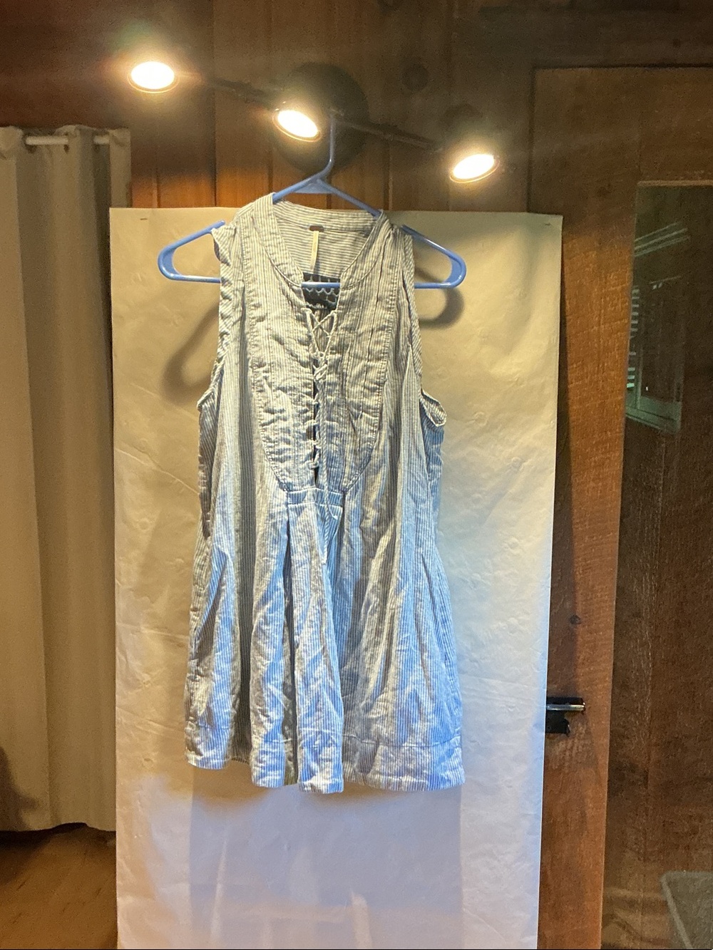 Free People Light Blue & White Striped Lace-Up Kids Dress